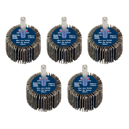 Sealey 40 x 30mm Abrasive Flap Wheel with 6mm Shaft Assorted Grit - Pack of 5 Model No - FW4030ASS