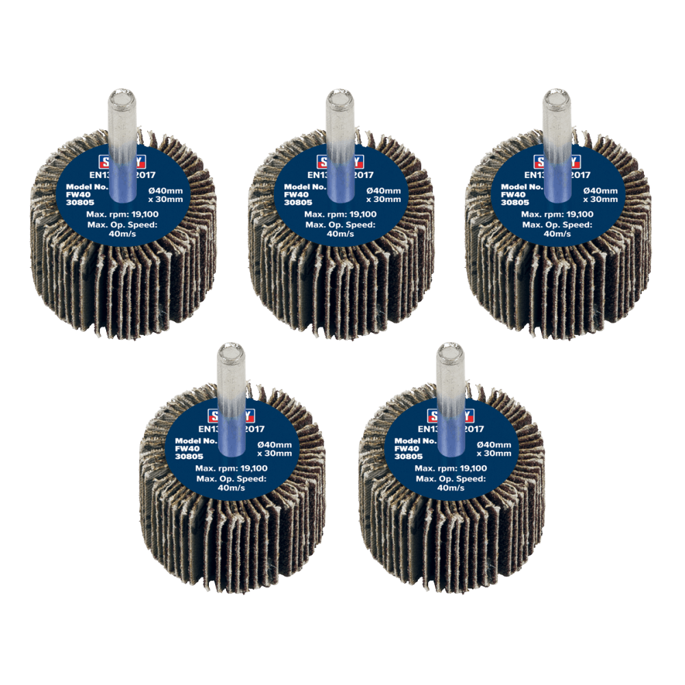 Sealey Flap Wheel 40 x 30mm 80Grit 6mm Shaft - Pack of 5 Model No - FW4030805