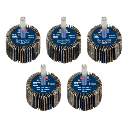 Sealey Flap Wheel 40 x 30mm 80Grit 6mm Shaft - Pack of 5 Model No - FW4030805