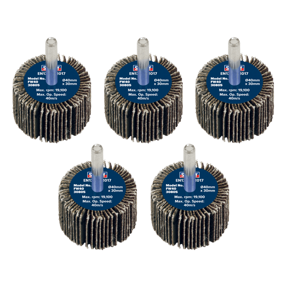 Sealey Flap Wheel 40 x 30mm 80Grit 6mm Shaft - Pack of 5 Model No - FW4030805