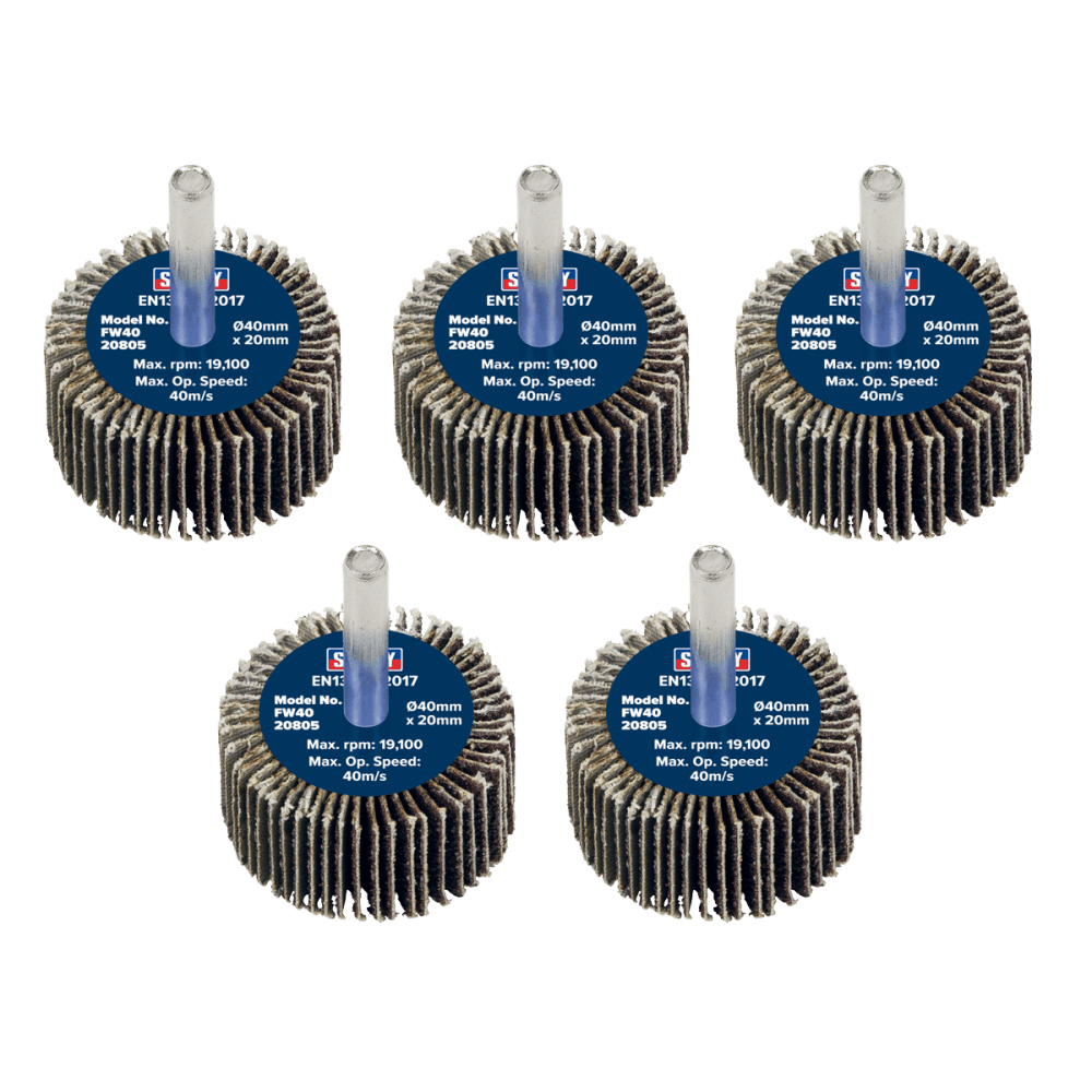 Sealey Flap Wheel 40 x 20mm 80Grit 6mm Shaft - Pack of 5 Model No - FW4020805