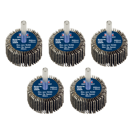 Sealey Flap Wheel 40 x 20mm 80Grit 6mm Shaft - Pack of 5 Model No - FW4020805