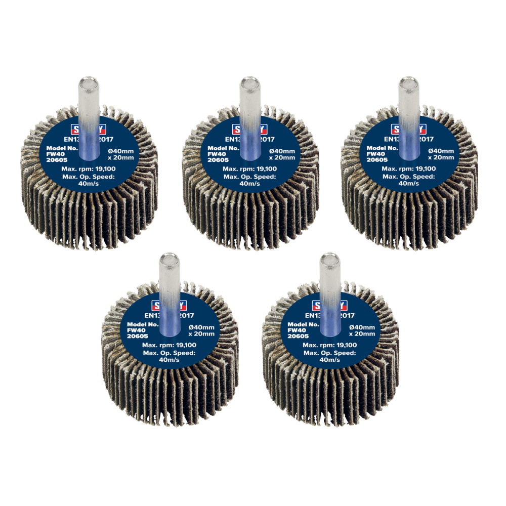 Sealey Flap Wheel 40 x 20mm 60Grit 6mm Shaft - Pack of 5 Model No - FW4020605
