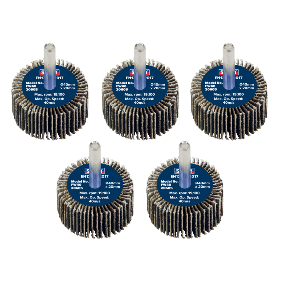Sealey Flap Wheel 40 x 20mm 60Grit 6mm Shaft - Pack of 5 Model No - FW4020605