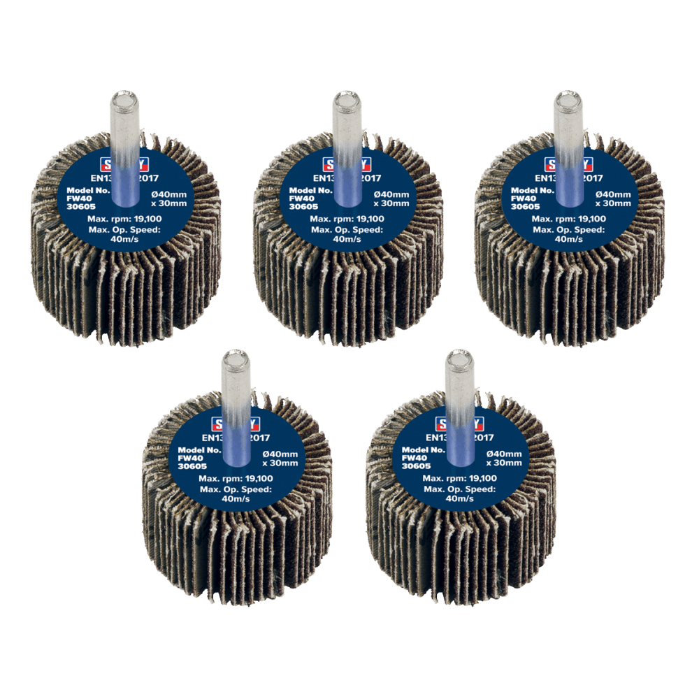 Sealey Flap Wheel 40 x 30mm 60Grit 6mm Shaft - Pack of 5 Model No - FW4030605