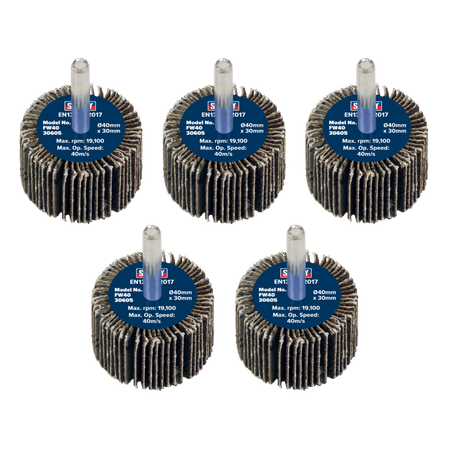 Sealey Flap Wheel 40 x 30mm 60Grit 6mm Shaft - Pack of 5 Model No - FW4030605