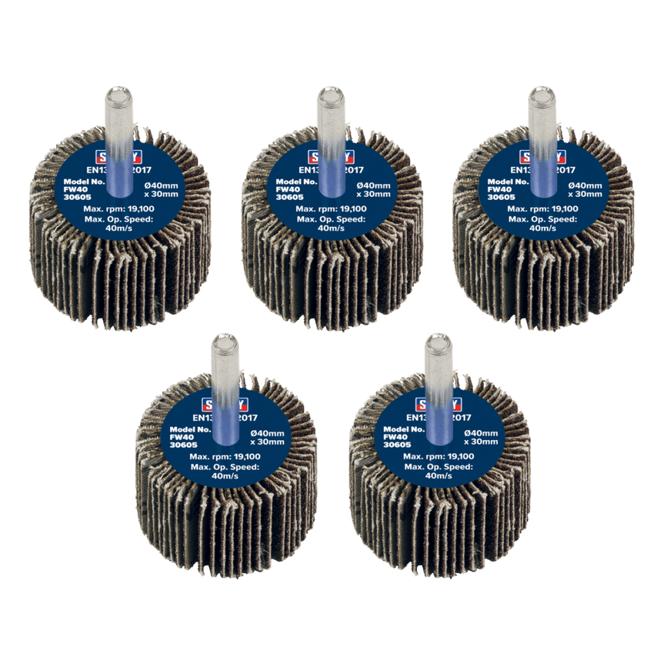 Sealey Flap Wheel 40 x 30mm 60Grit 6mm Shaft - Pack of 5 Model No - FW4030605