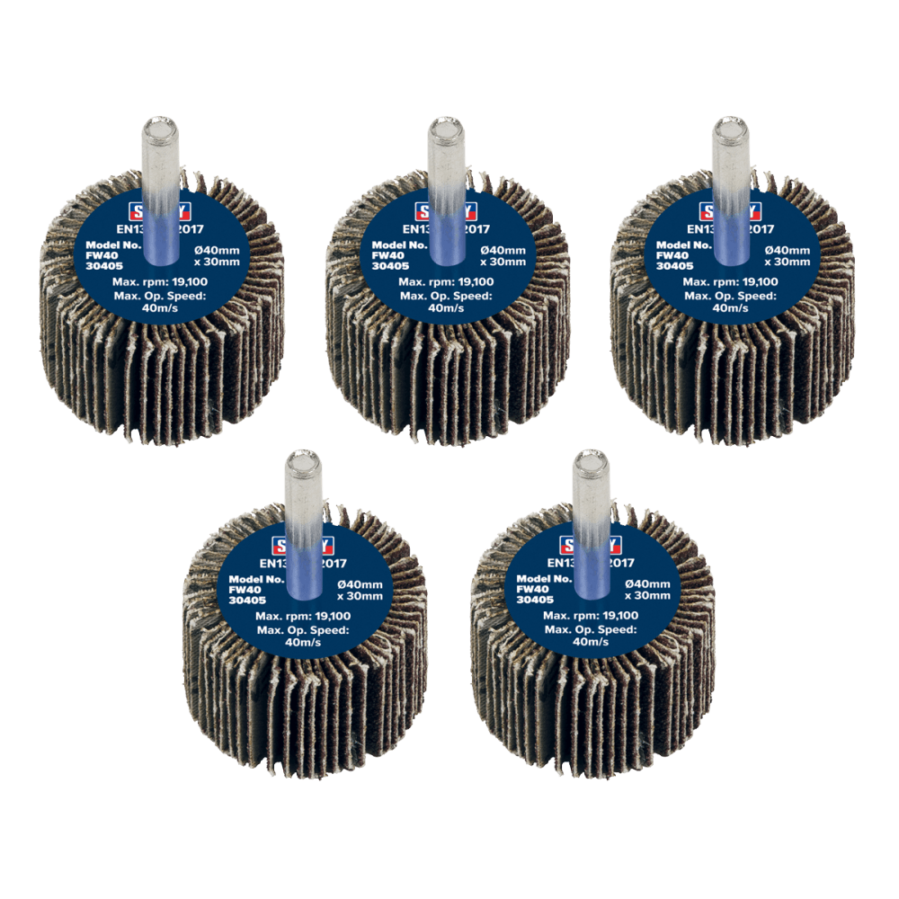 Sealey Flap Wheel 40 x 30mm 40Grit 6mm Shaft - Pack of 5 Model No - FW4030405