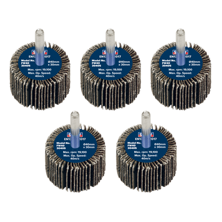 Sealey Flap Wheel 40 x 30mm 40Grit 6mm Shaft - Pack of 5 Model No - FW4030405