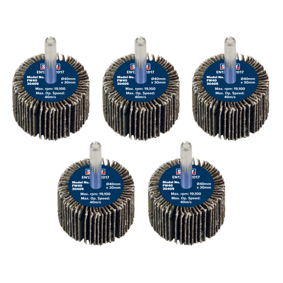 Sealey Flap Wheel 40 x 30mm 40Grit 6mm Shaft - Pack of 5 Model No - FW4030405