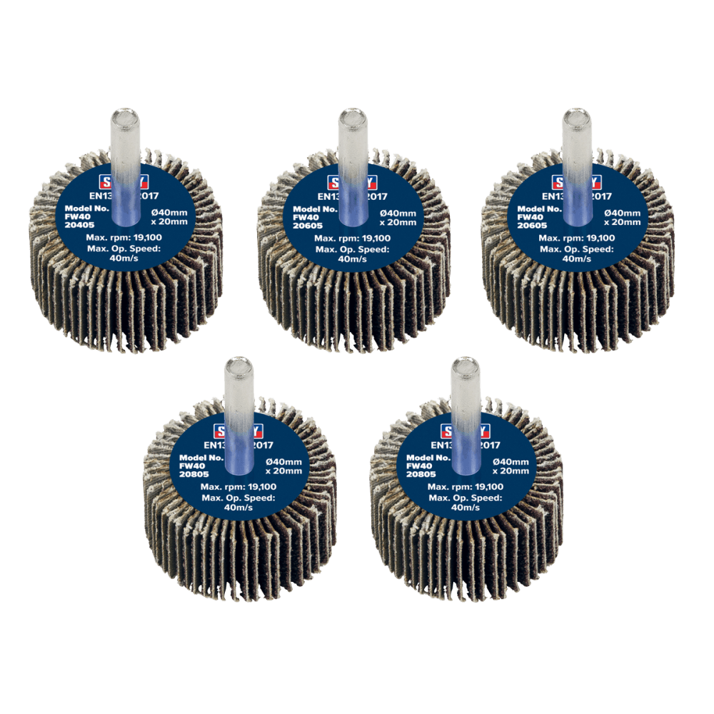 Sealey 40 x 20mm Abrasive Flap Wheel with 6mm Shaft Assorted Grit - Pack of 5 Model No - FW4020ASS
