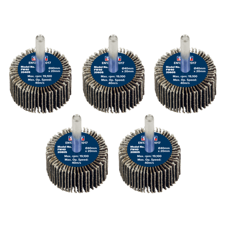 Sealey 40 x 20mm Abrasive Flap Wheel with 6mm Shaft Assorted Grit - Pack of 5 Model No - FW4020ASS