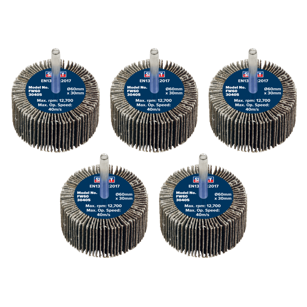 Sealey Flap Wheel 60 x 30mm 40Grit 6mm Shaft - Pack of 5 Model No - FW6030405
