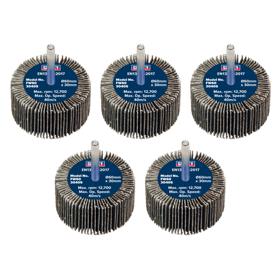Sealey Flap Wheel 60 x 30mm 40Grit 6mm Shaft - Pack of 5 Model No - FW6030405