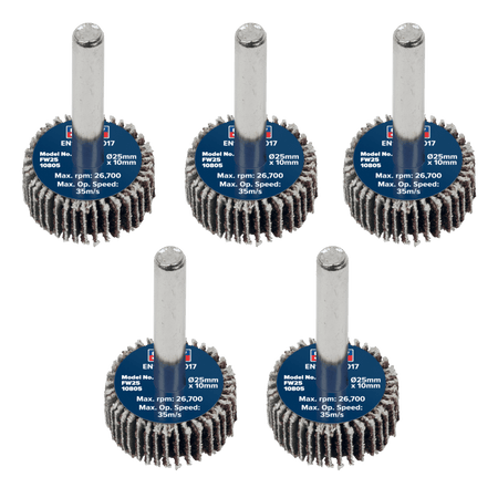 Sealey Flap Wheel 25 x 10mm 6mm Shaft 80Grit - Pack of 5 Model No - FW2510805