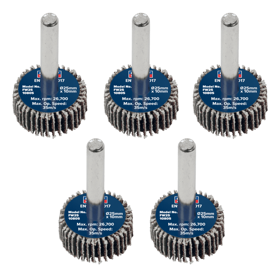 Sealey Flap Wheel 25 x 10mm 6mm Shaft 80Grit - Pack of 5 Model No - FW2510805