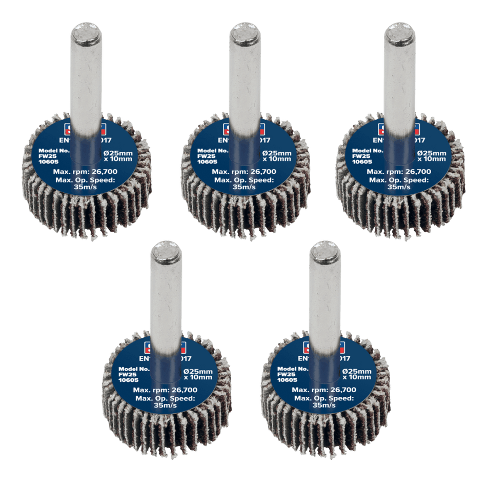 Sealey Flap Wheel 25 x 10mm 6mm Shaft 60Grit - Pack of 5 Model No - FW2510605