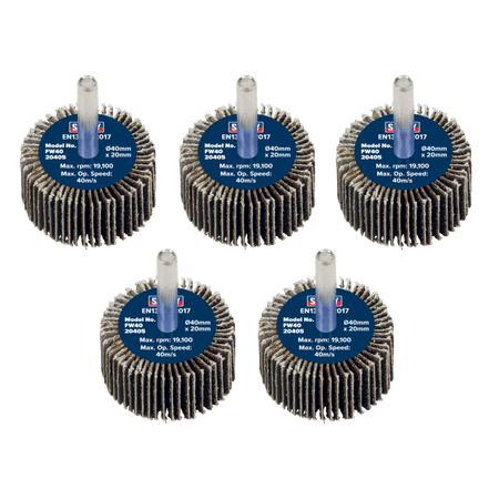 Sealey Flap Wheel 40 x 20mm 40Grit 6mm Shaft - Pack of 5 Model No - FW4020405