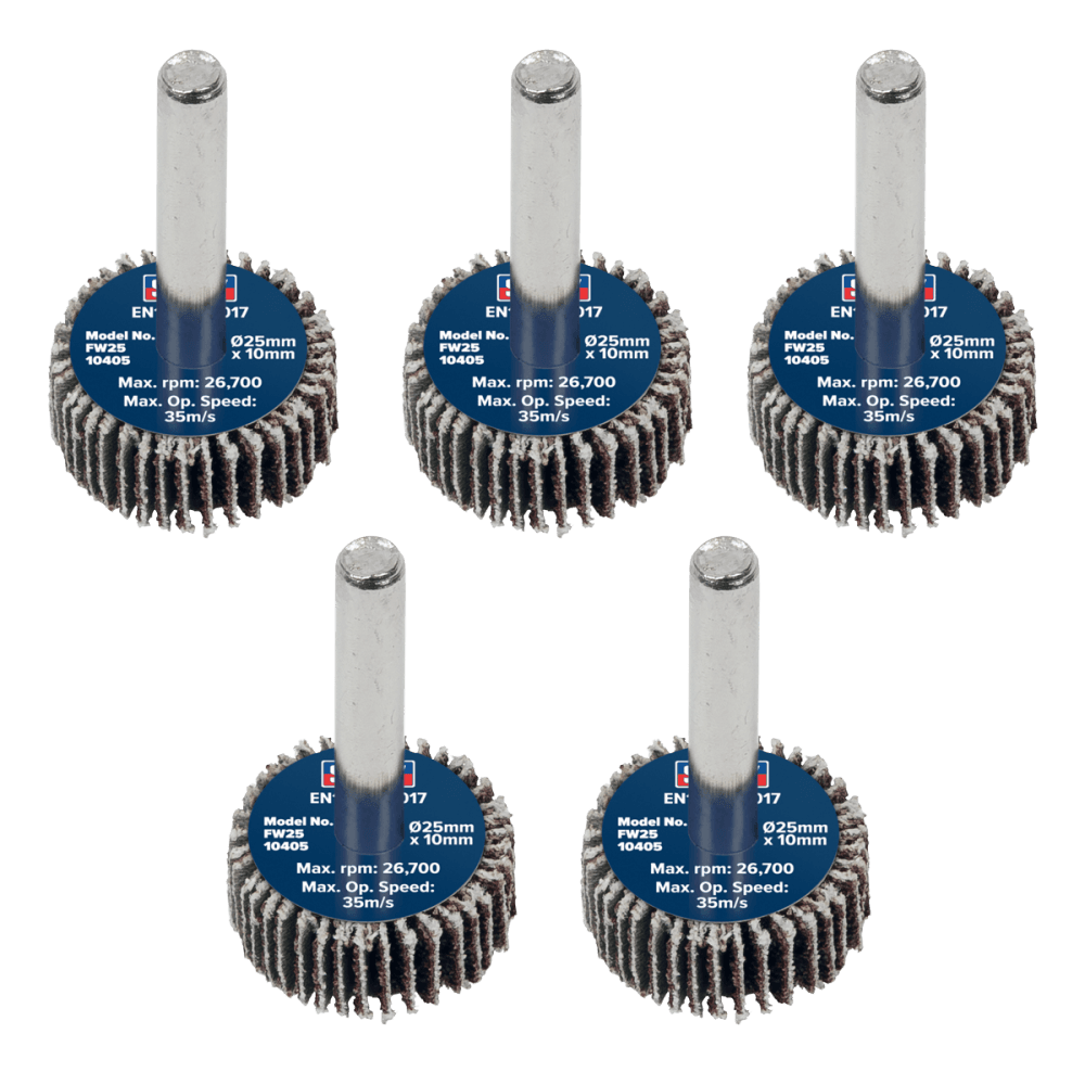 Sealey Flap Wheel 25 x 10mm 6mm Shaft 40Grit - Pack of 5 Model No - FW2510405