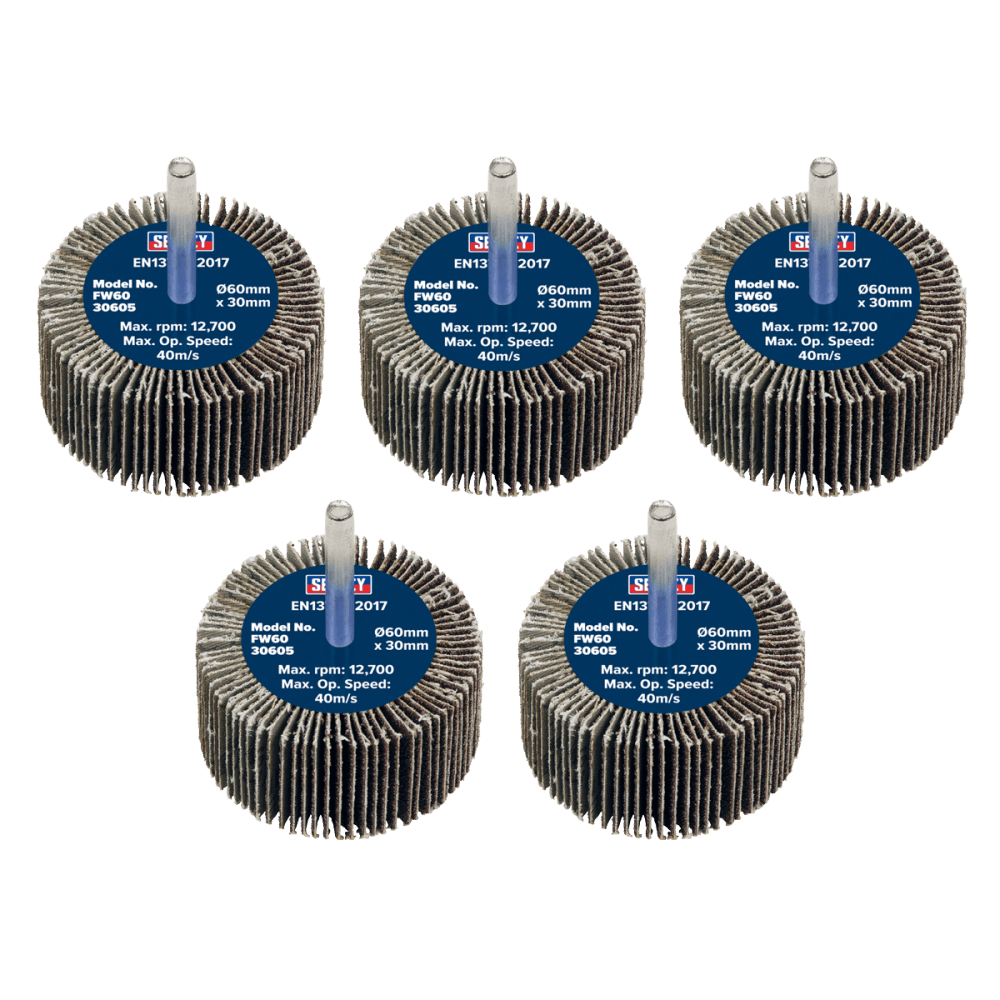 Sealey Flap Wheel 60 x 30mm 60Grit 6mm Shaft - Pack of 5 Model No - FW6030605