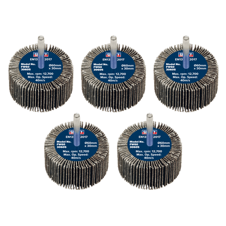 Sealey Flap Wheel 60 x 30mm 60Grit 6mm Shaft - Pack of 5 Model No - FW6030605