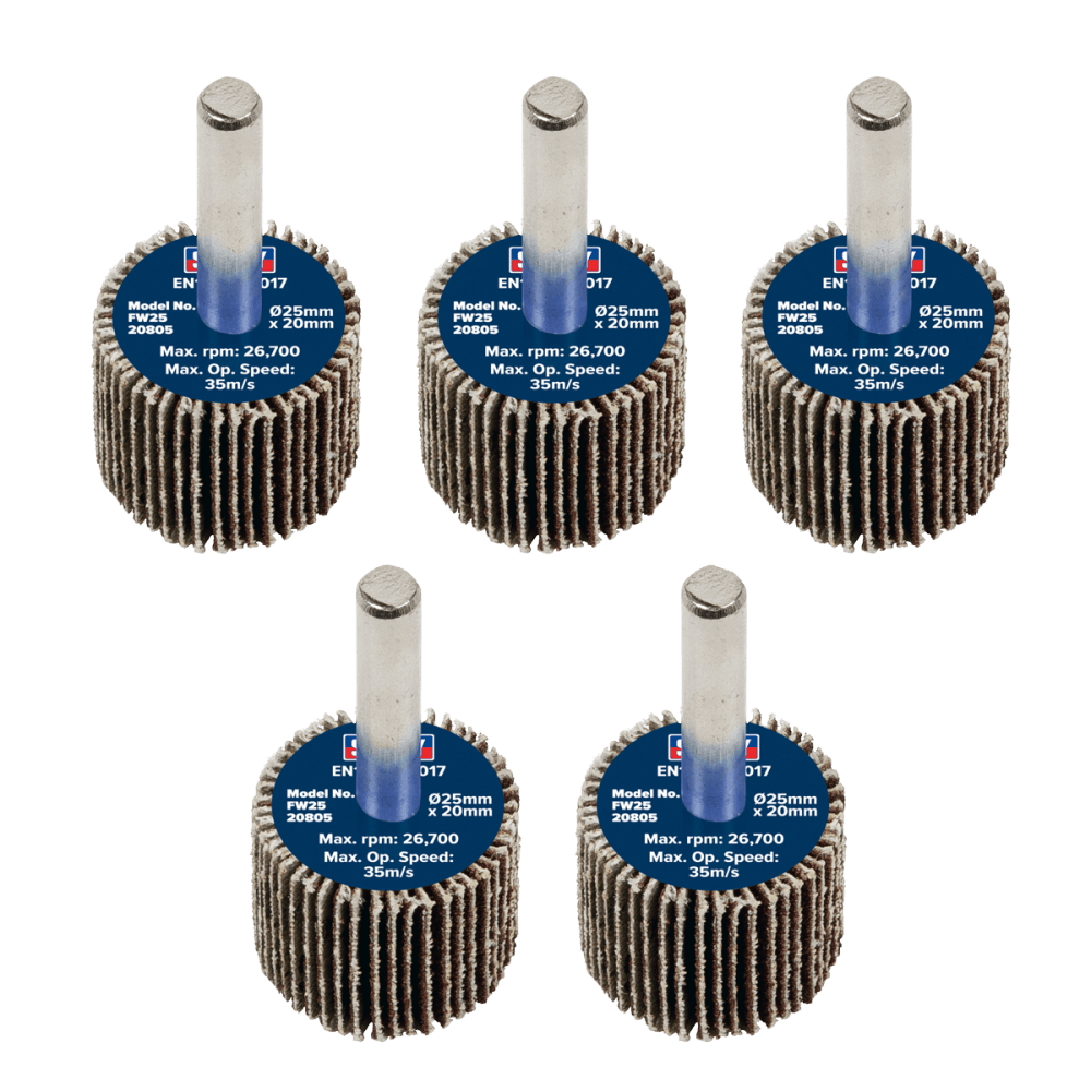 Sealey Flap Wheel 25 x 20mm 80Grit 6mm Shaft - Pack of 5 Model No - FW2520805