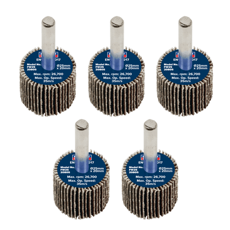 Sealey Flap Wheel 25 x 20mm 80Grit 6mm Shaft - Pack of 5 Model No - FW2520805