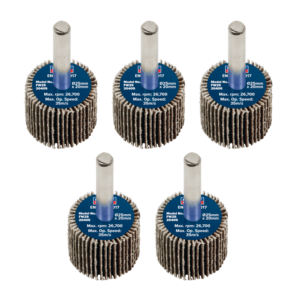 Sealey Flap Wheel 25 x 20mm 6mm Shaft 40Grit - Pack of 5 Model No - FW2520405