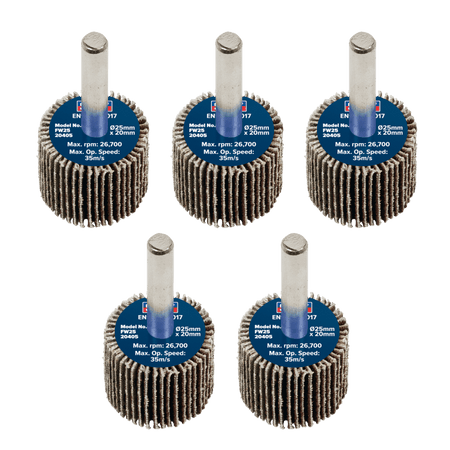 Sealey Flap Wheel 25 x 20mm 6mm Shaft 40Grit - Pack of 5 Model No - FW2520405