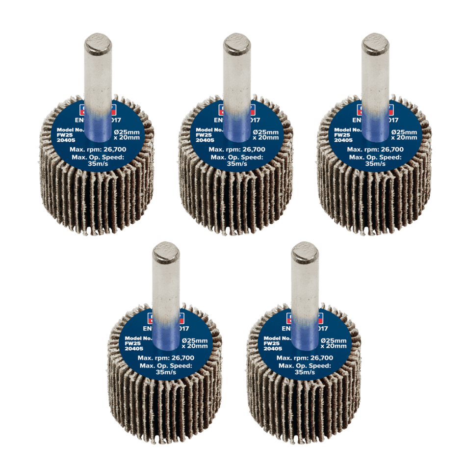 Sealey Flap Wheel 25 x 20mm 6mm Shaft 40Grit - Pack of 5 Model No - FW2520405