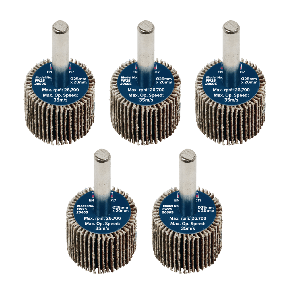 Sealey Flap Wheel 25 x 20mm 6mm Shaft 60Grit - Pack of 5 Model No - FW2520605