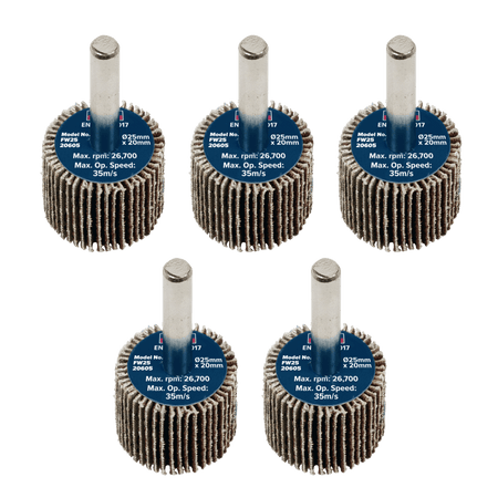 Sealey Flap Wheel 25 x 20mm 6mm Shaft 60Grit - Pack of 5 Model No - FW2520605