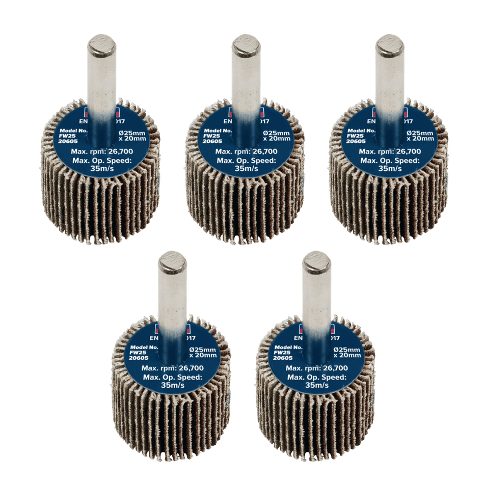 Sealey Flap Wheel 25 x 20mm 6mm Shaft 60Grit - Pack of 5 Model No - FW2520605