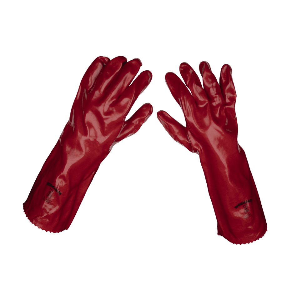 Sealey Red PVC Gauntlets 450mm - Pack of 12 Pairs Model No - 9114/12