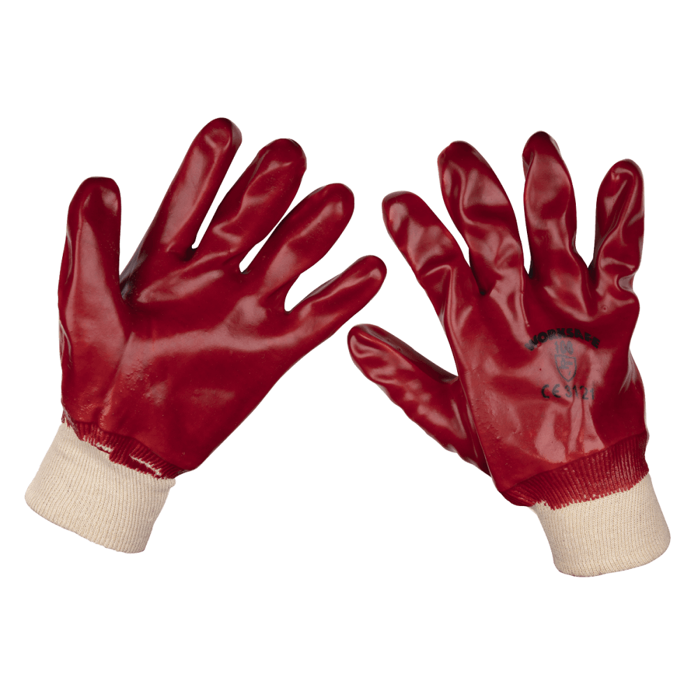 Sealey PVC Knit Wrist Gloves (Large) - Pack of 12 Pairs Model No - 9106L/12