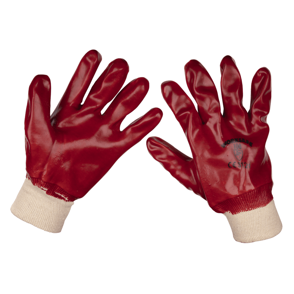 Sealey PVC Knit Wrist Gloves (Large) - Pack of 12 Pairs Model No - 9106L/12