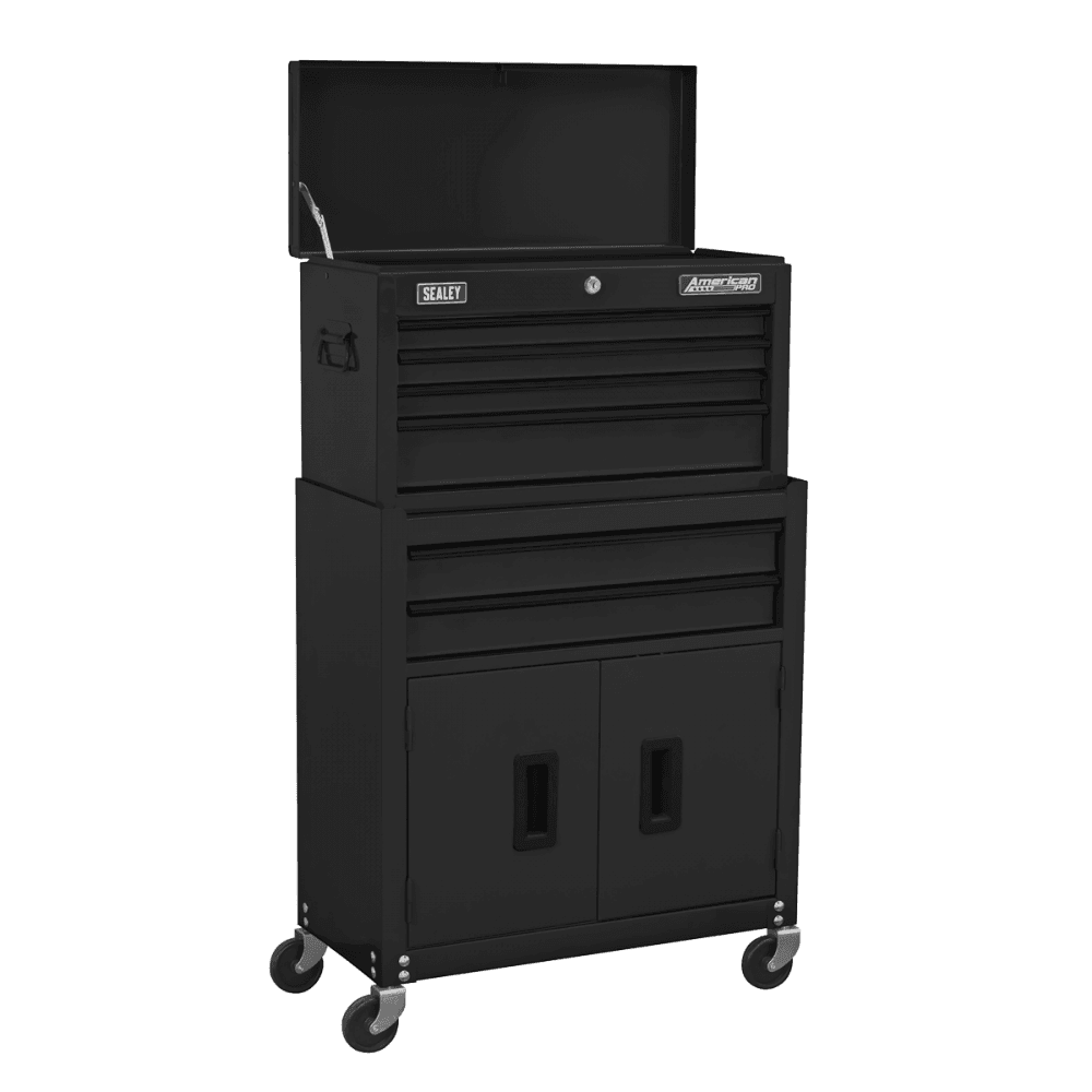 Sealey Topchest & Rollcab Combination 6 Drawer with Ball-Bearing Slides - Black & 170pc Tool Kit Model No - AP22BKCOMBO