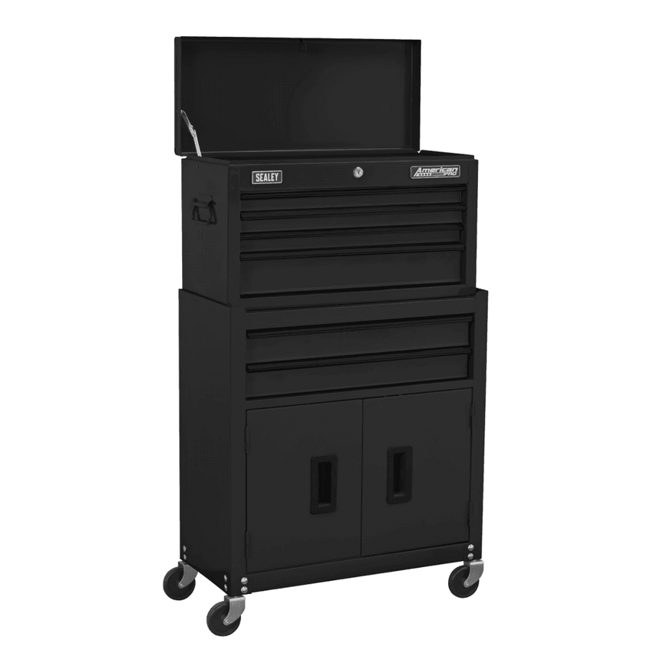 Sealey Topchest & Rollcab Combination 6 Drawer with Ball-Bearing Slides - Black & 170pc Tool Kit Model No - AP22BKCOMBO