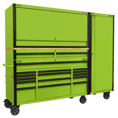 Sealey Superline PRO® Black Edition Mobile Trolley with Wooden Worktop, Hutch, 2 Drawer Riser & Side Locker 15 Drawer 1549mm Model No - AP6115BECOMBO2