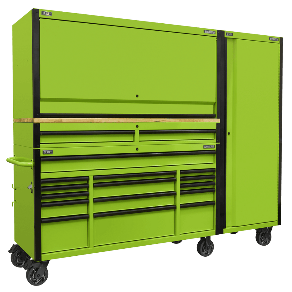Sealey Superline PRO® Black Edition Mobile Trolley with Wooden Worktop, Hutch, 2 Drawer Riser & Side Locker 15 Drawer 1549mm Model No - AP6115BECOMBO2