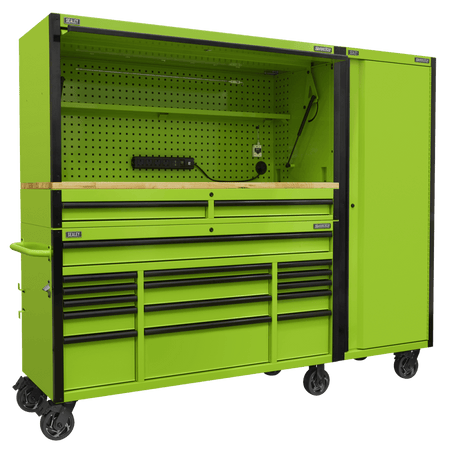 Sealey Superline PRO® Black Edition Mobile Trolley with Wooden Worktop, Hutch, 2 Drawer Riser & Side Locker 15 Drawer 1549mm Model No - AP6115BECOMBO2