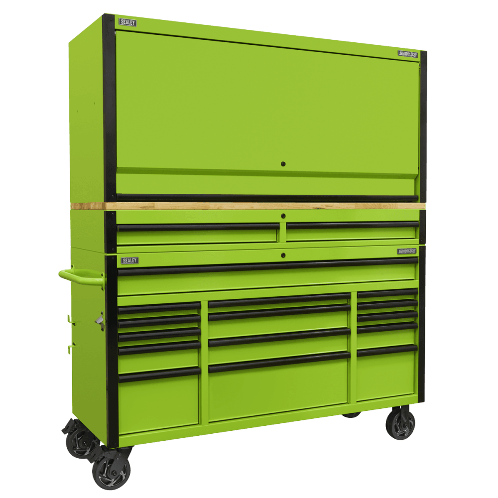 Sealey Superline PRO® Black Edition Mobile Trolley with Wooden Worktop, Hutch & 2 Drawer Riser 15 Drawer 1549mm Model No - AP6115BECOMBO1