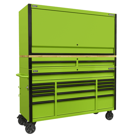 Sealey Superline PRO® Black Edition Mobile Trolley with Wooden Worktop, Hutch & 2 Drawer Riser 15 Drawer 1549mm Model No - AP6115BECOMBO1