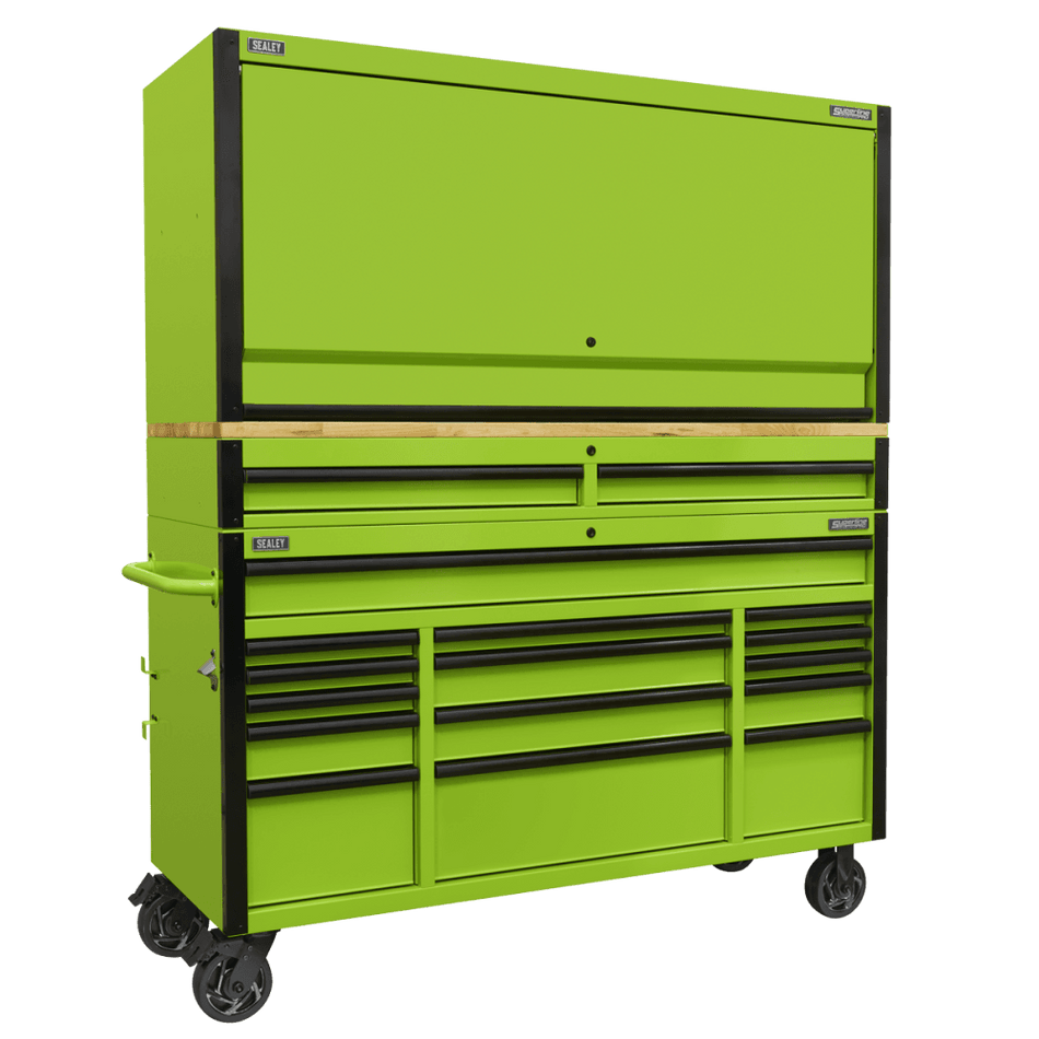 Sealey Superline PRO® Black Edition Mobile Trolley with Wooden Worktop, Hutch & 2 Drawer Riser 15 Drawer 1549mm Model No - AP6115BECOMBO1