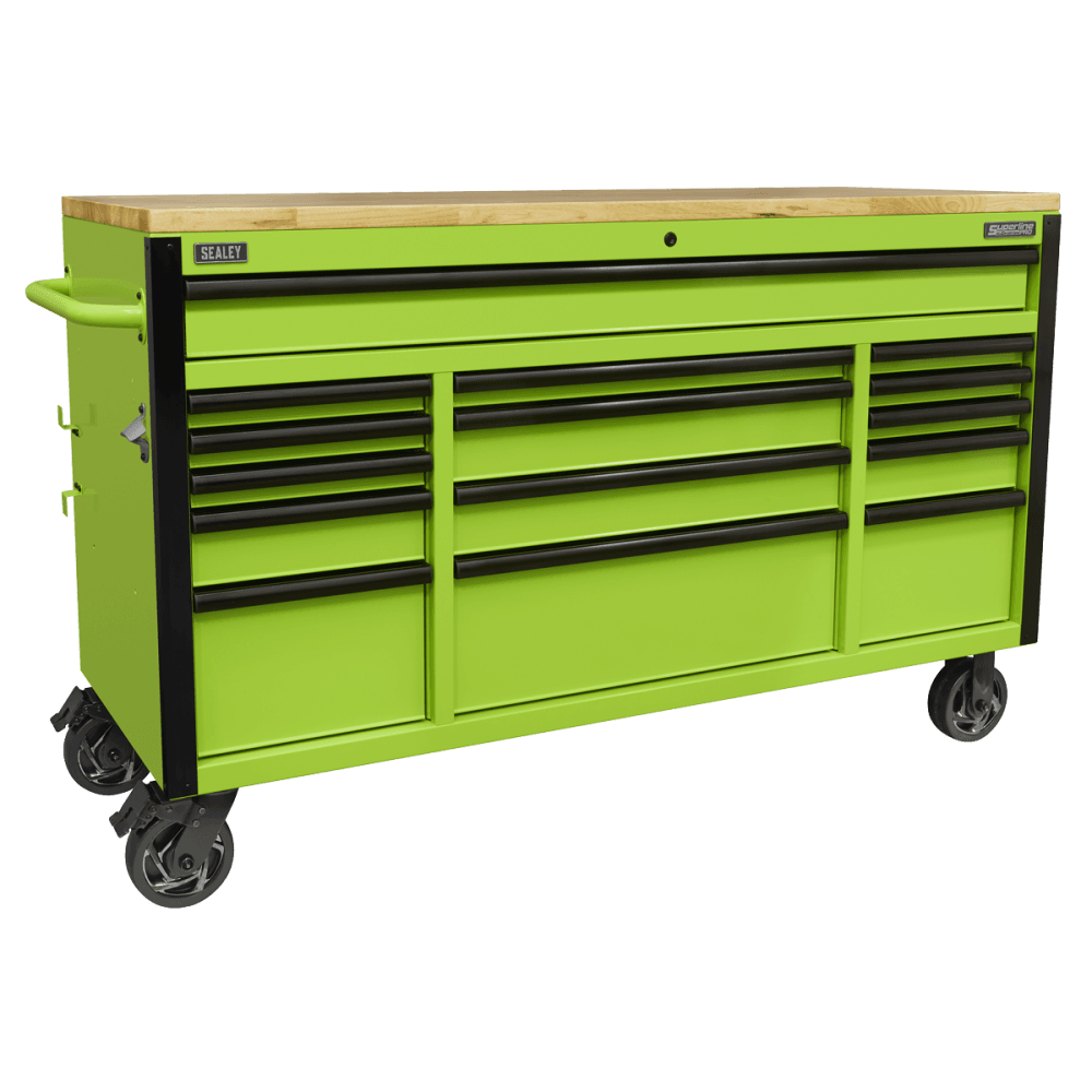 Sealey Mobile Trolley with Wooden Worktop 15 Drawer 1549mm Model No - AP6115BE
