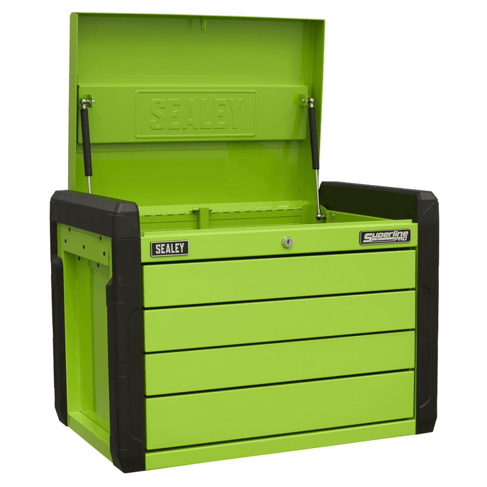 Sealey 4 Drawer Push-to-Open Topchest with Ball-Bearing Slides - Hi-Vis Green Model No - APPD4G