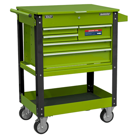 Sealey Heavy-Duty Mobile Tool & Parts Trolley with 5 Drawers and Lockable Top- Hi-Vis Green Model No - AP890MHV
