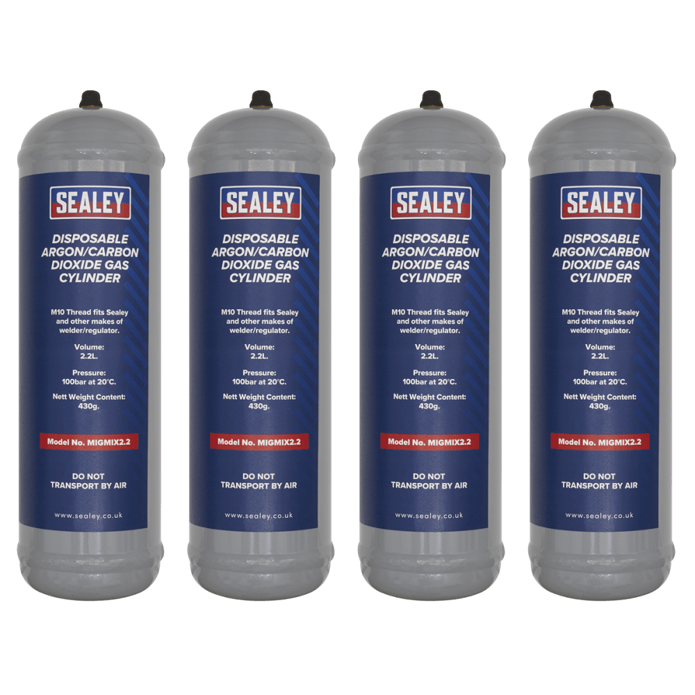 Sealey Disposable Argon/Carbon Dioxide Gas Cylinder 430g, 2.2L - Pack of 4 Model No - MIGMIX2.24