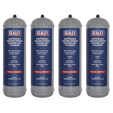 Sealey Disposable Argon/Carbon Dioxide Gas Cylinder 430g, 2.2L - Pack of 4 Model No - MIGMIX2.24