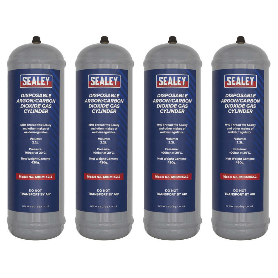 Sealey 430g 2.2L, Disposable Argon/Carbon Dioxide Gas Cylinder - Pack of 4 Model No - MIGMIX2.24